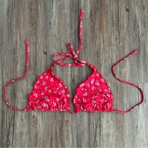 Women’s Ruffle Triangle Bikini Top - Red Floral Print L